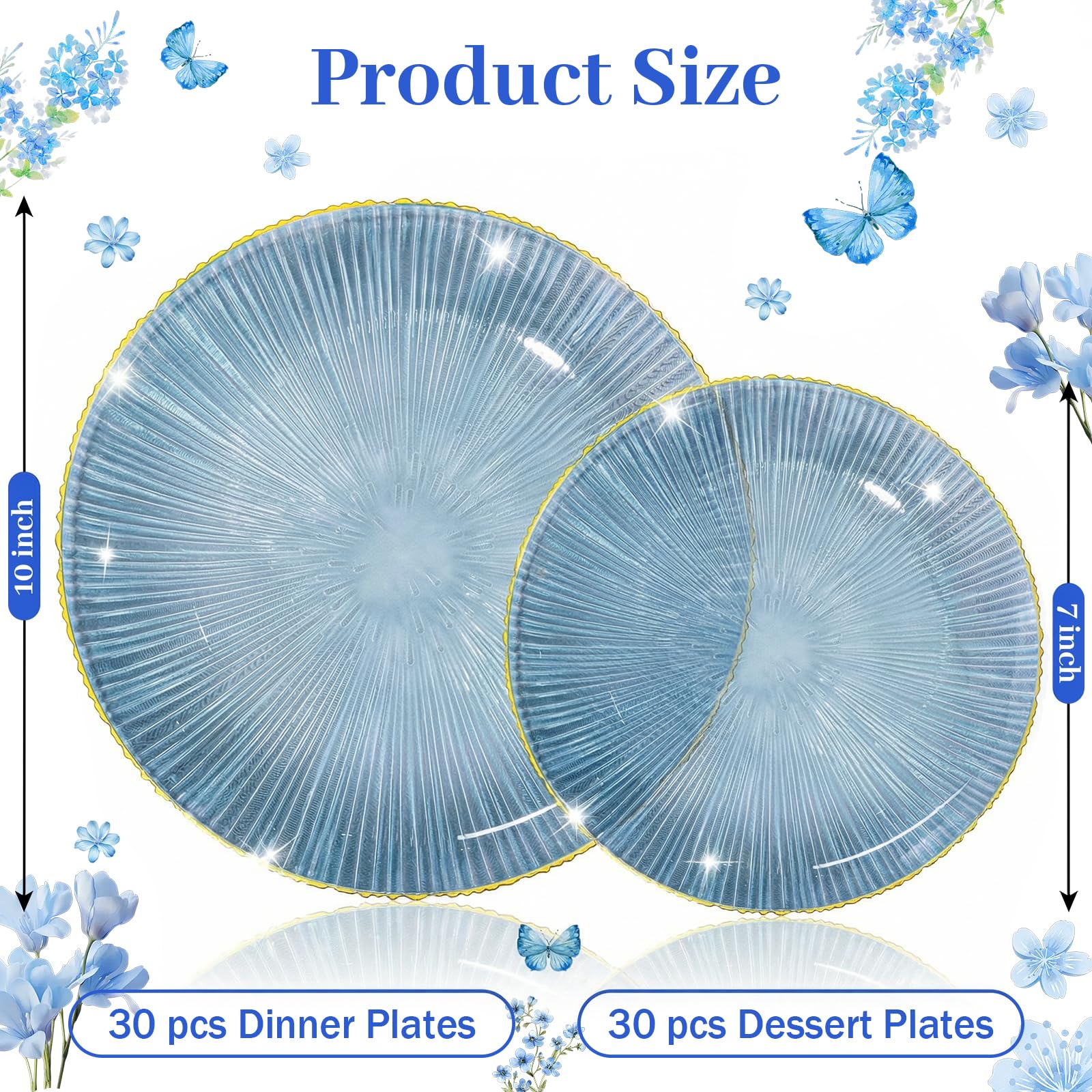 DaYammi 60Pcs Sage Green Plastic Plates with Gold Rim,Disposable Plates Set Includes 30 Dinner Plate & 30 Salad Plate,Fancy Green Party Plates with Radial Texture for Party Wedding Dinner