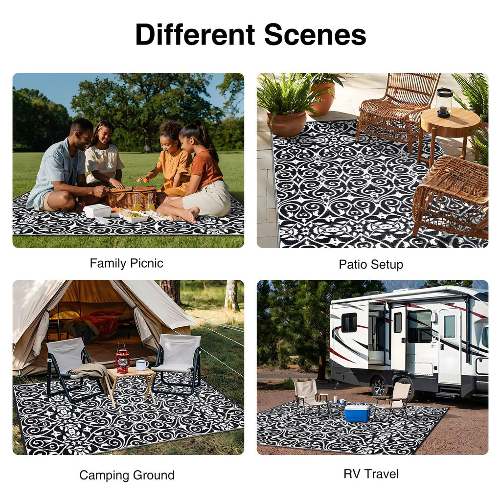 OLANLY Outdoor Rug 5x8 ft Waterproof, Reversible Outdoor Plastic Straw Rug, RV Mat, Indoor Outdoor Carpet Clearance for Patio, Camping, Balcony, Deck, Backyard, Grey & White