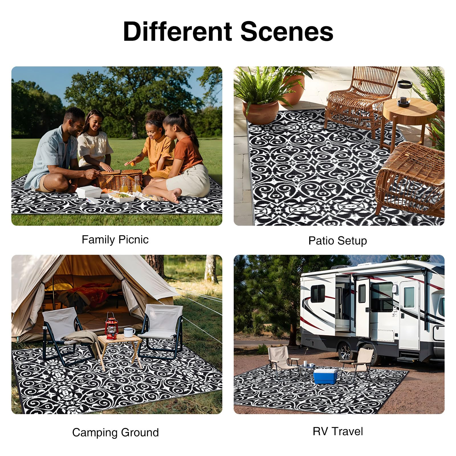 OLANLY Outdoor Rug 5x8 ft Waterproof, Reversible Outdoor Plastic Straw Rug, RV Mat, Indoor Outdoor Carpet Clearance for Patio, Camping, Balcony, Deck, Backyard, Grey & White