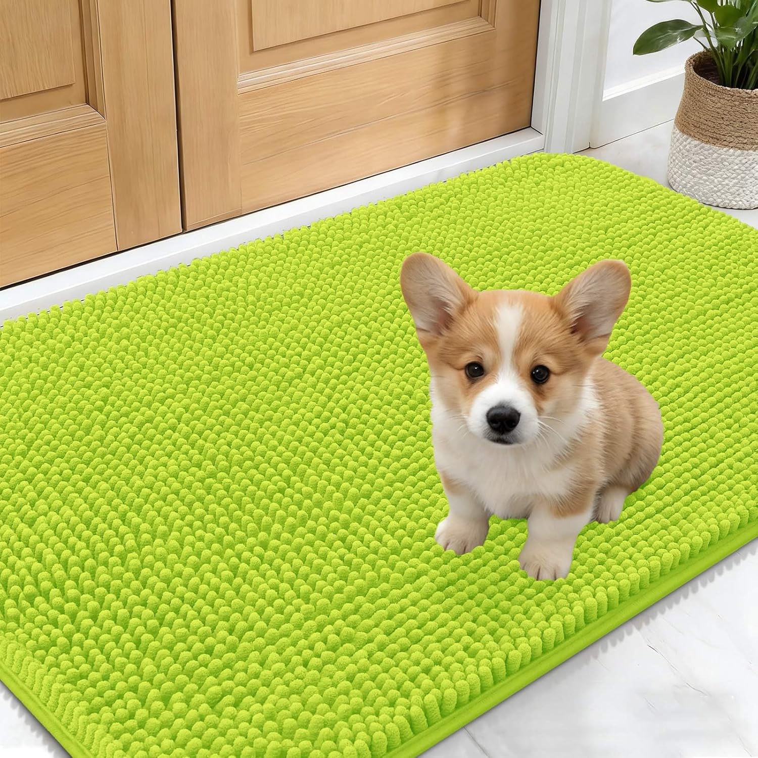 OLANLY Dog Door Mat for Muddy Paws 48x30, Absorbs Moisture and Dirt, Absorbent Non-Slip Washable Doormat, Quick Dry Chenille Mud Mat for Dogs, Entry Indoor Entryway Carpet for Inside Floor, Grey
