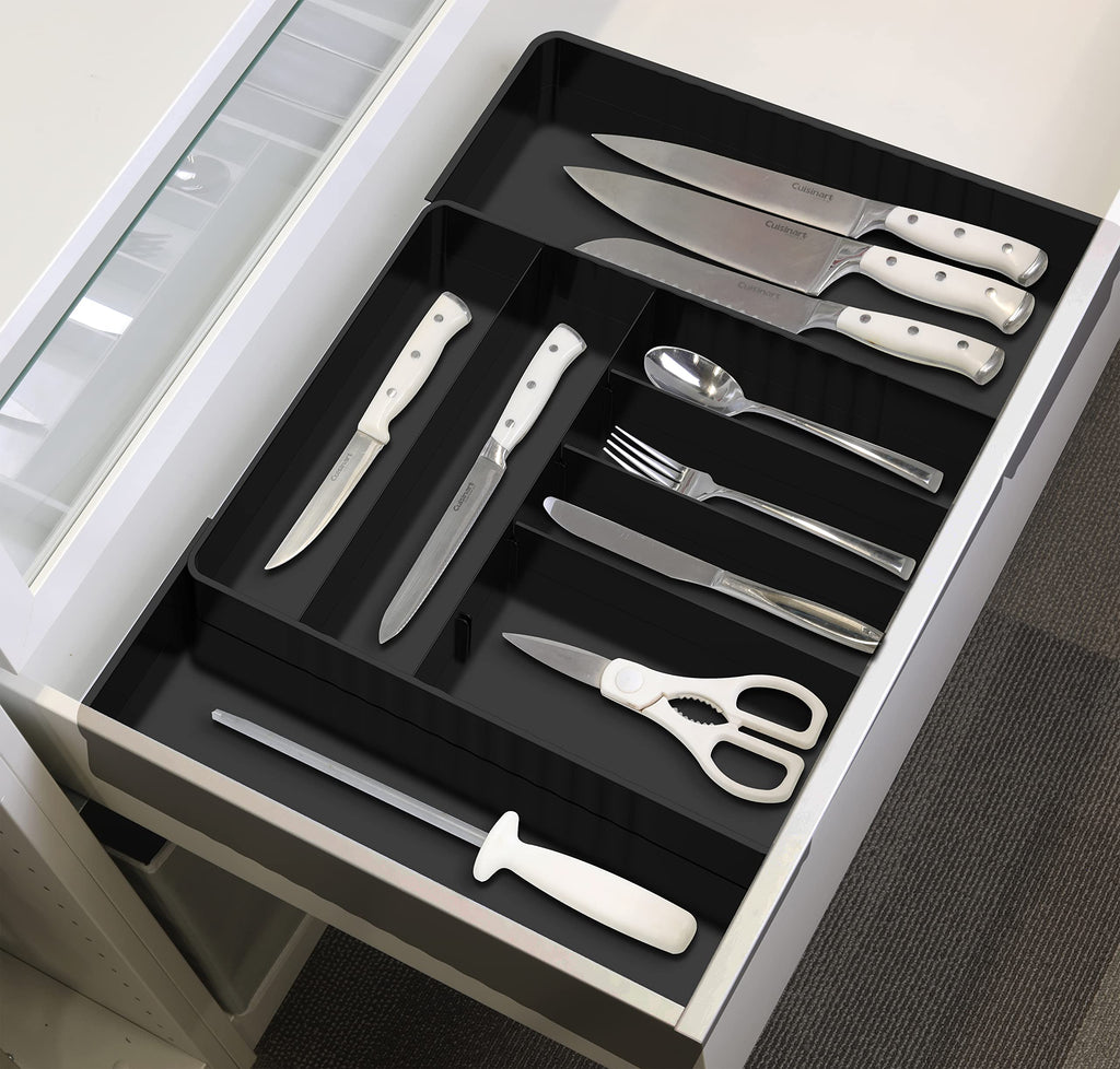 Simple Houseware Expandable & Adjustable Cutlery Drawer Organizer - Large Utensil and Flatware Tray for Kitchen Drawers, White