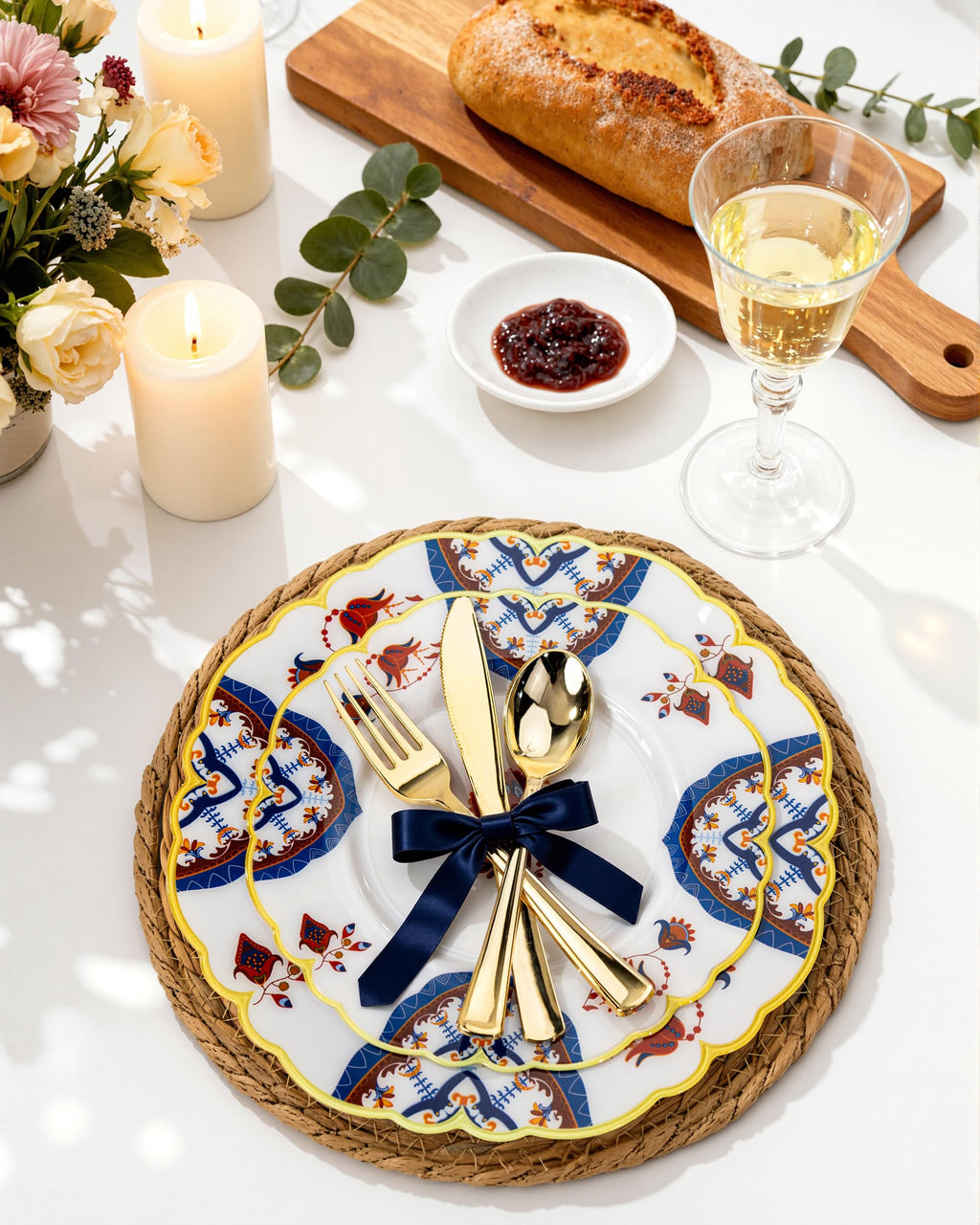 Morejoy 60Pcs Brown Plastic Plates,Brown Disposable Plates With Gold Rim, Gold Party Dinnerware Set Include 30 Dessert plates,30 Dinner plates for Party & Wedding