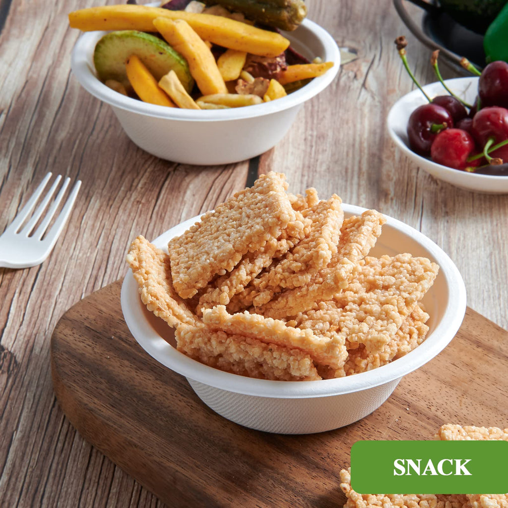 Vplus 500 Pack 12 OZ Paper Bowls Bulk, Disposable Compostable, Eco-friendly Bagasse, Heavy-duty Bowls Perfect for Milk Cereals, Snacks, Salads