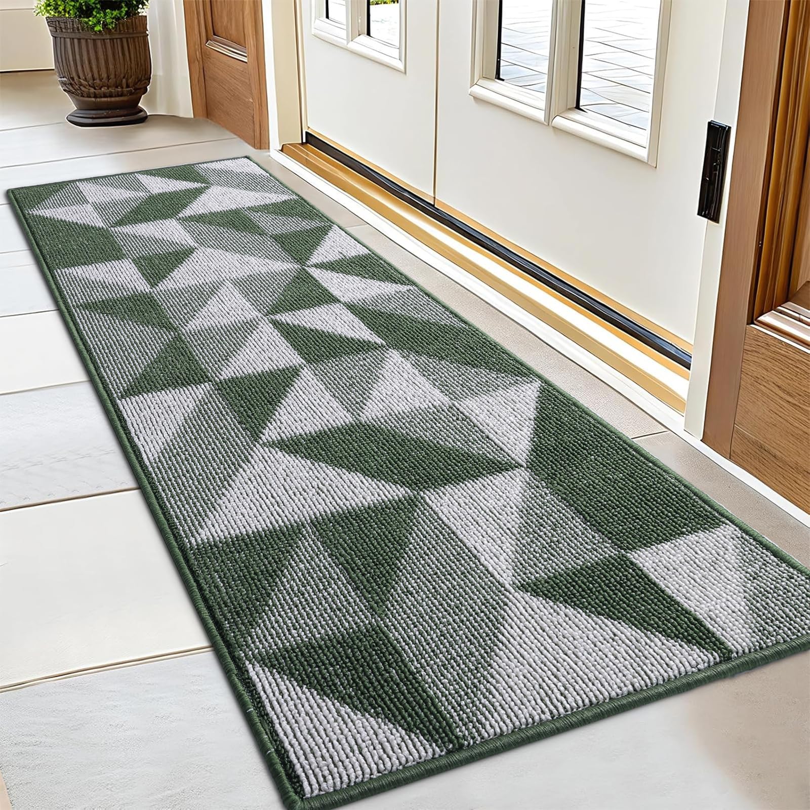 OLANLY Door Mat Indoor Entrance Washable 32x20, Odor-Free Low-Profile Front Back Geometric Doormat, Absorbent Resist Dirt Entry Carpet, Easy to Clean Sturdy Inside Floor Mats for Entryway, Black