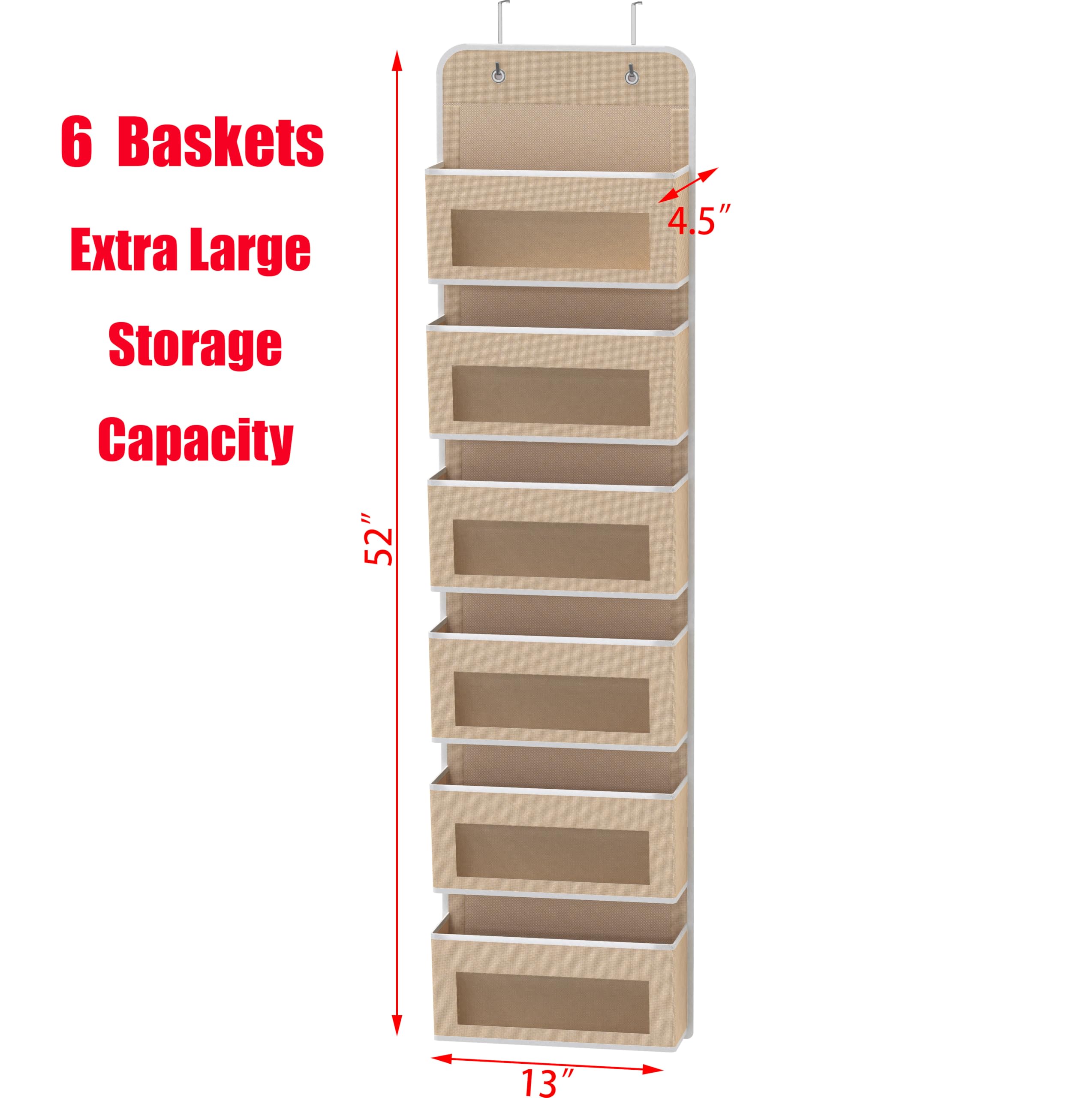 Simple Houseware 6 Clear Window Pocket Over Closet Door Storage Hanging Organizer for Bedroom, Bathroom, Pantry, Beige