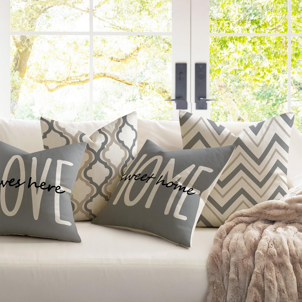 YCOLL Farmhouse Pillow Covers 18x18 Set of 4 Throw Pillow Covers Rustic Linen Decorative Pillows Square Cushion Covers for Couch Sofa Bedroom Home Decor