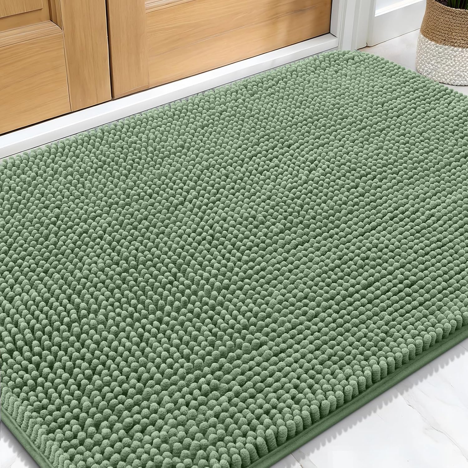 OLANLY Dog Door Mat for Muddy Paws 48x30, Absorbs Moisture and Dirt, Absorbent Non-Slip Washable Doormat, Quick Dry Chenille Mud Mat for Dogs, Entry Indoor Entryway Carpet for Inside Floor, Grey