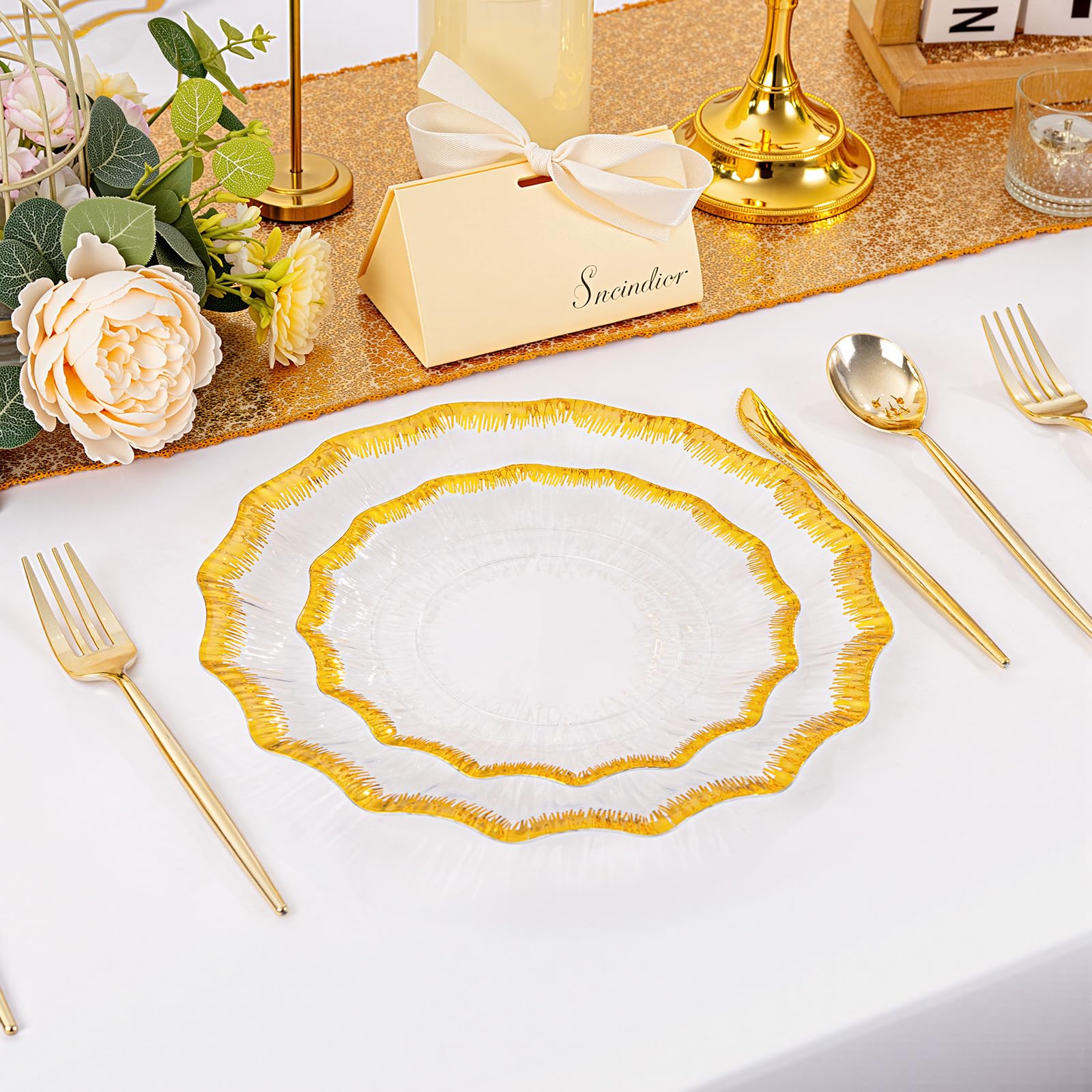 DaYammi 60PCS Blue and White Plastic Plates Blue Rim White Disposable Plates Blue White Party plates Include:30 Plastic Dinner Plate 30 Dessert plate and Wedding & Party Dining