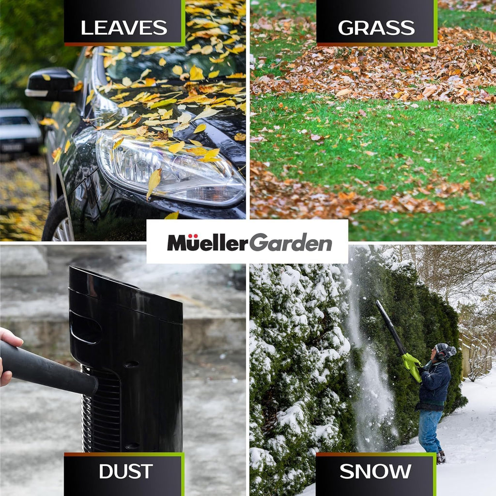 Mueller UltraStorm Leaf Blower Cordless Electric, with 2 Batteries and Charger, 140 MPH 20 V Powerful Motor, 2 Speed Levels, 1hr Charge, Lightweight, Blowers for Lawn Care, Blower for Snow