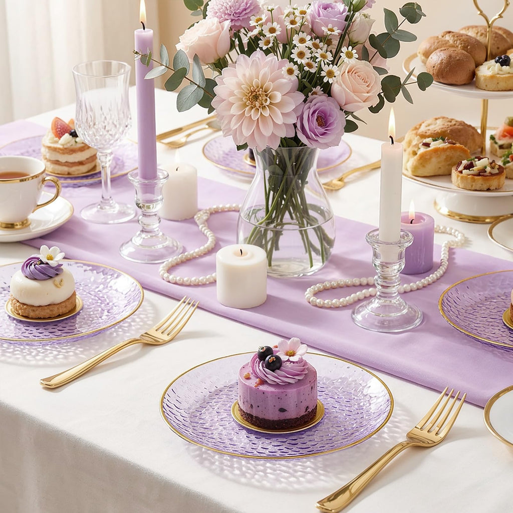 DaYammi 240Pcs Gold Plastic Plates Including 120Pcs Dessert Plates and 120Pcs Cake Forks,Hammered Party Plate,Clear Gold Appetizer plates Heavy duty Disposable Plastic Plate for Party Wedding Birthday