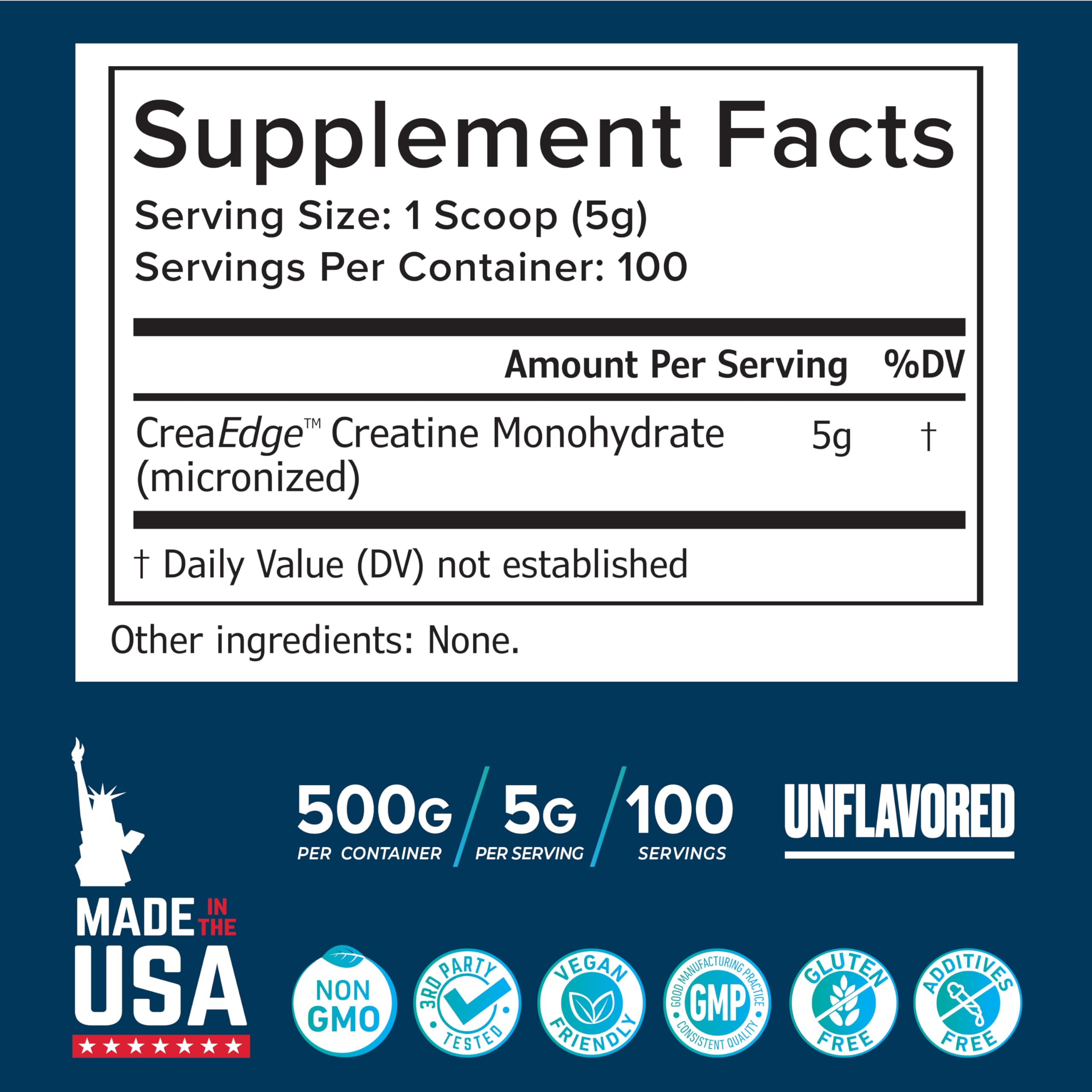 Creatine Monohydrate Powder 500g – Supports Muscle Growth, Strength & Cognitive Function*, 5g per Serv - 100 Servings, Pure Micronized Creatine for Enhanced Performance, Unflavored, 17.9 oz