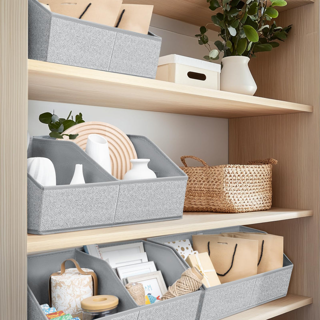 Homsorout Closet Organizers and Storage Bins - 8 Pack Collapsible Divided Trapezoidal Cube Storage Bins Baskets with Orange Handle for Organizing Clothes Blankets, Toys, Books, Towels(Beige)
