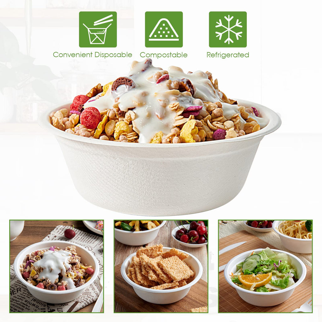 Vplus 200 Pack 12 OZ Paper Bowls, Disposable Compostable Bowls Bulk, Eco-friendly Bagasse Bowls, Heavy-duty Bowls Perfect for Milk Cereals, Snacks, Salads