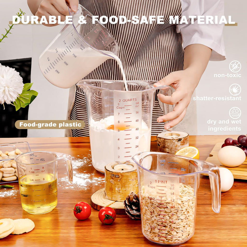 DaYammi Measuring Cups 3-Piece, Unbreakable Food-Grade Plastic Measuring Cup for Dishwasher, 1/2/4-Cup Nesting Liquid Measuring Cups for Prepping, Baking, Cooking, Readable Markings, Clear