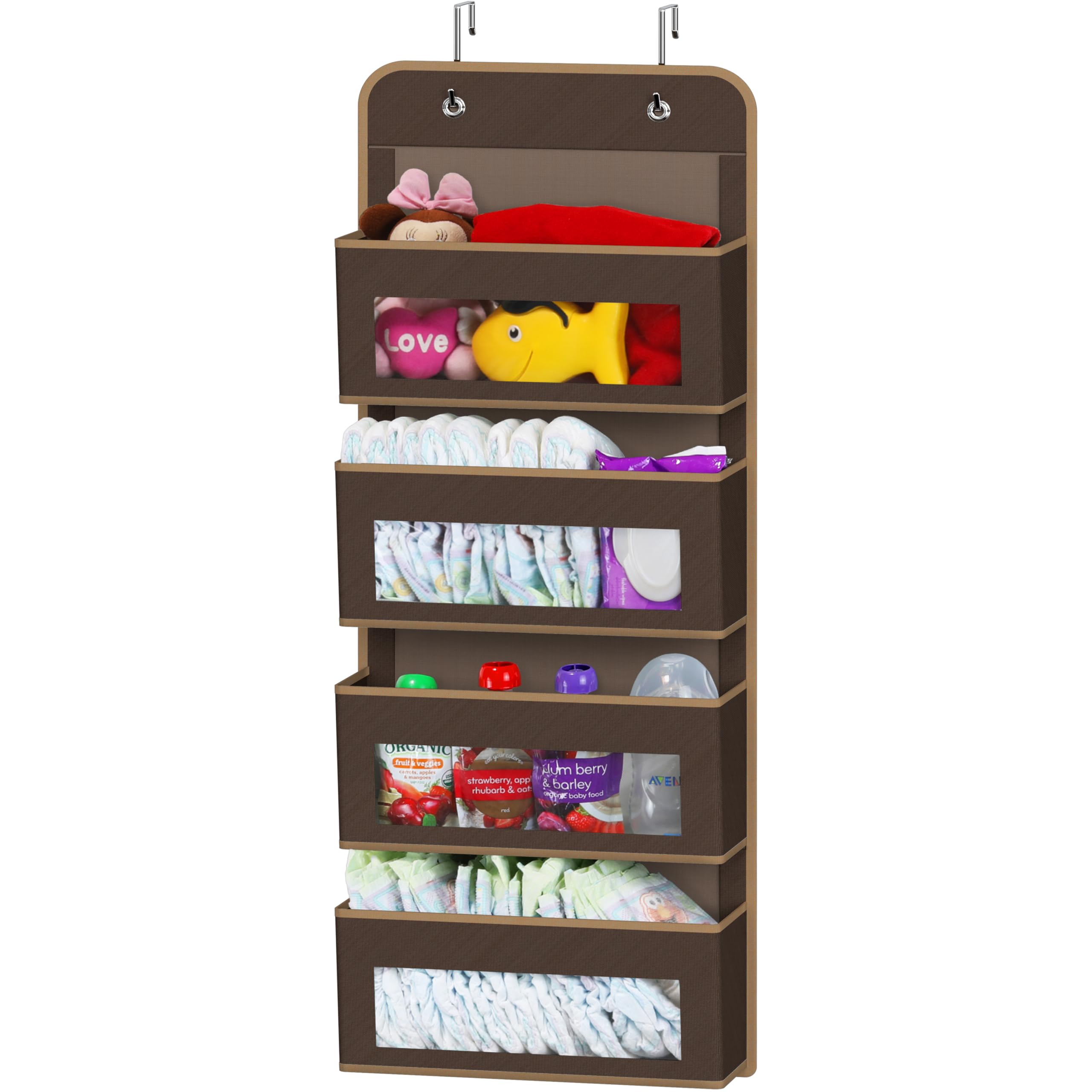 Simple Houseware 6 Clear Window Pocket Over Closet Door Storage Hanging Organizer for Bedroom, Bathroom, Pantry, Beige