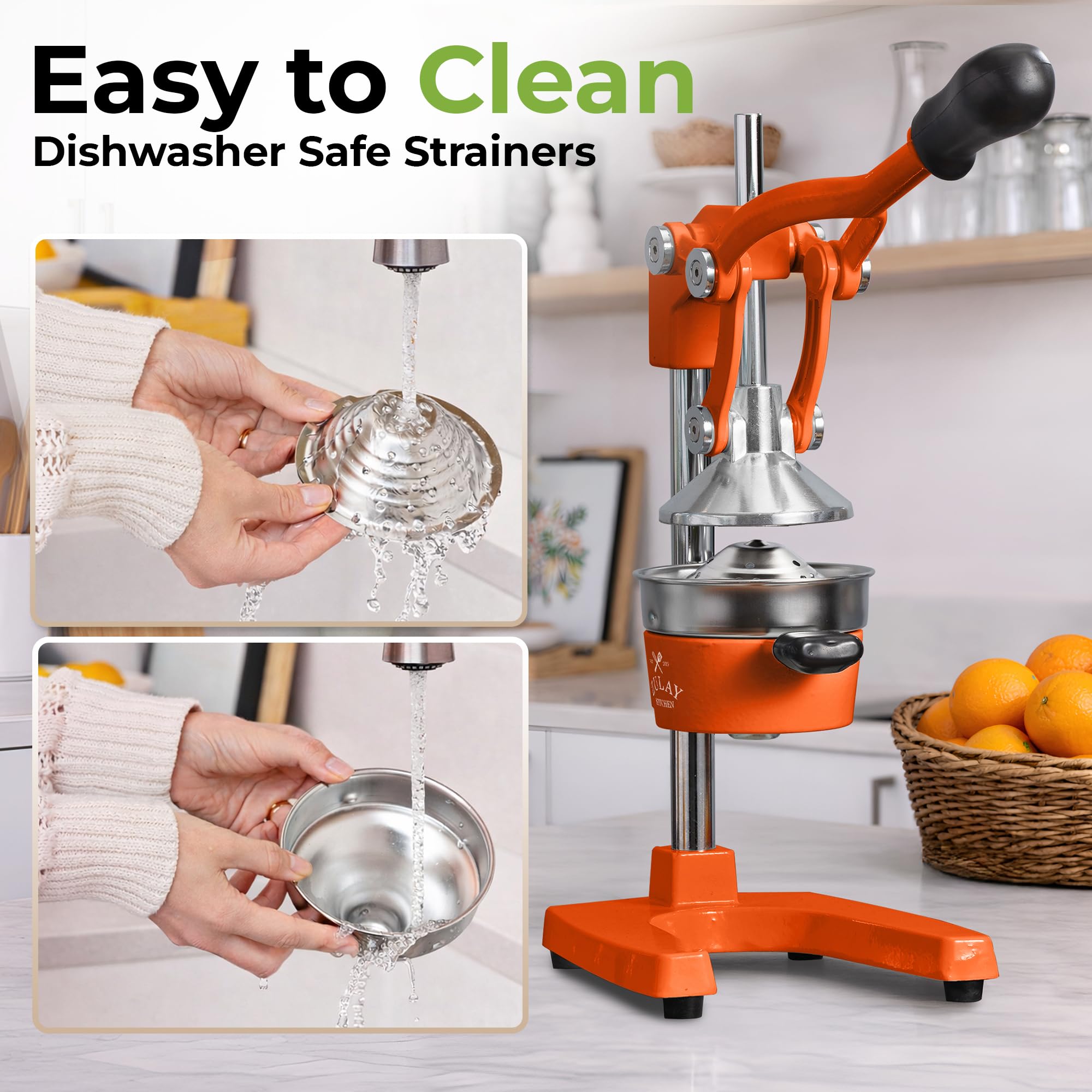 Zulay Kitchen Cast Iron Juicer - Easy-to-Clean Heavy-Duty Manual Juicer, Professional Citrus Juicer - Stainless Steel Lemon Squeezer - Manual Citrus Press & Orange Squeezer - Orange Juicer (Black)