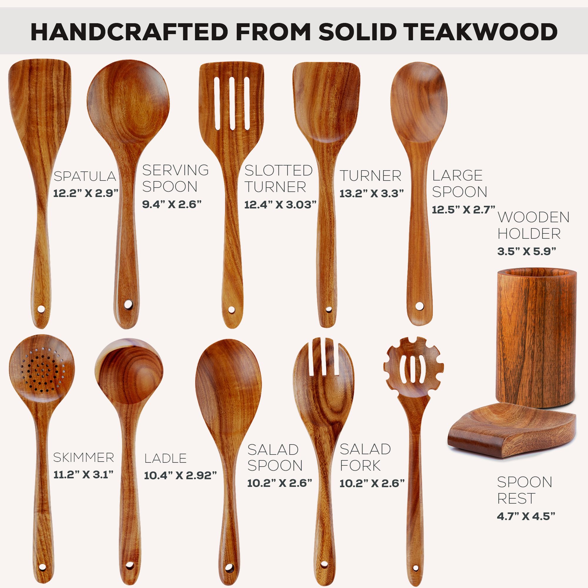 Zulay Kitchen 6 Piece Wooden Spoons for Cooking – Natural Teak Wooden Utensil Set, Easy to Clean, Durable, Smooth with Comfort Grip - Non Toxic Wooden Cooking Utensil Sets