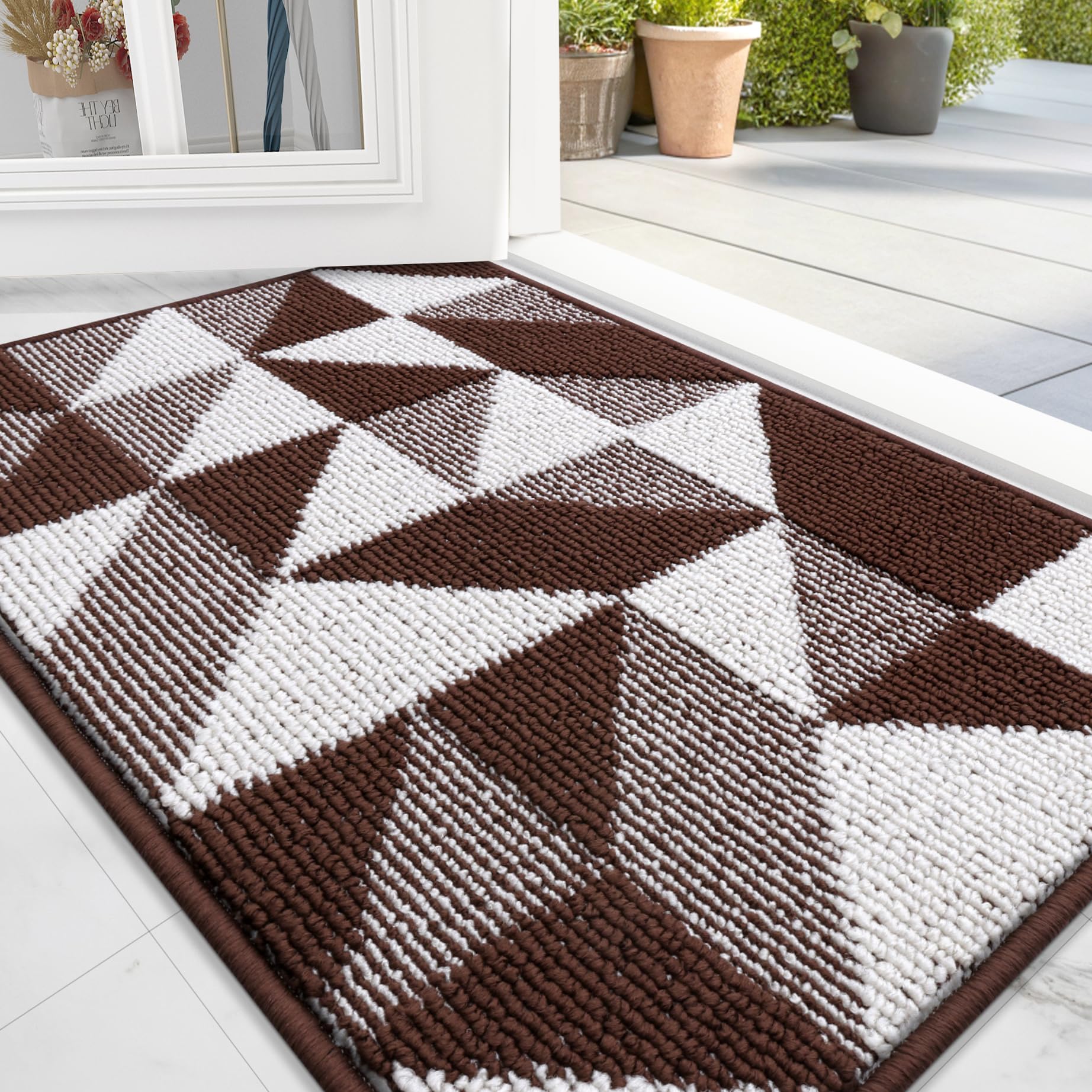 OLANLY Door Mat Indoor Entrance Washable 32x20, Odor-Free Low-Profile Front Back Geometric Doormat, Absorbent Resist Dirt Entry Carpet, Easy to Clean Sturdy Inside Floor Mats for Entryway, Black