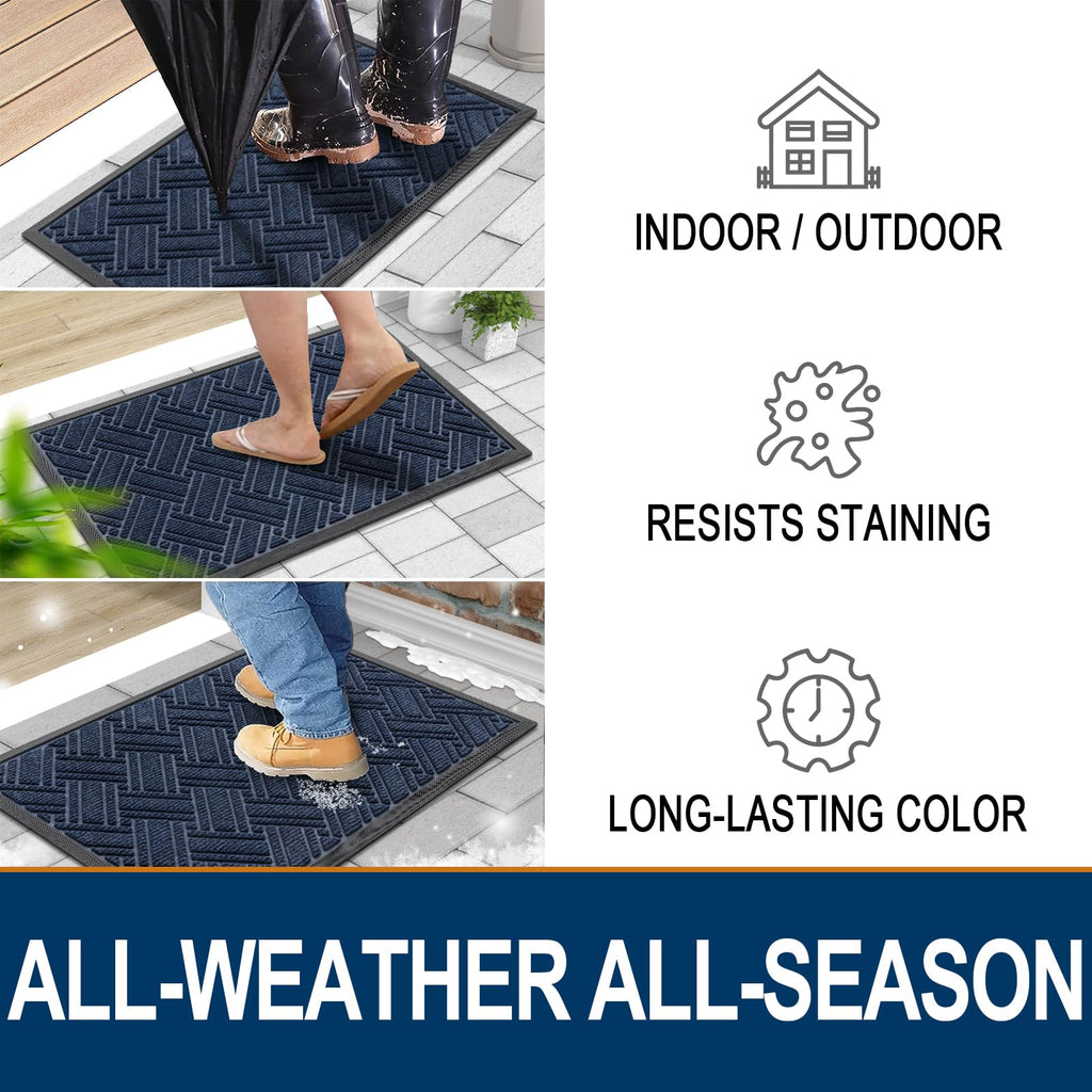 OLANLY Indoor Outdoor Mat, Sturdy Natural Rubber Floor Mat, Non Slip Low Profile Waterproof Doormat, and Stain Front Door Mats, Easy Clean Patio Entrance Mat, 30''x17'', Black
