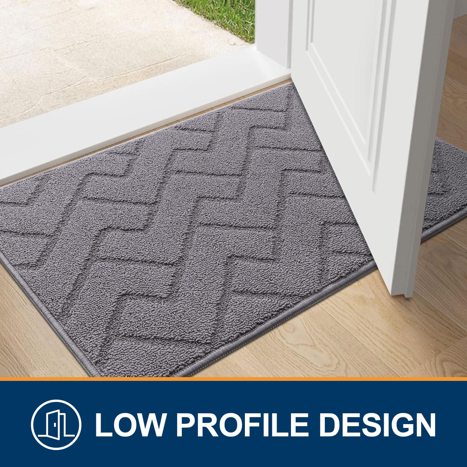 OLANLY Indoor Door Mat, 32x20, Dirt Resistant and Absorbent, Sturdy Non-Slip Rubber Backing, Easy to Clean, Washable Low-Profile Doormat for Entryway, Grey