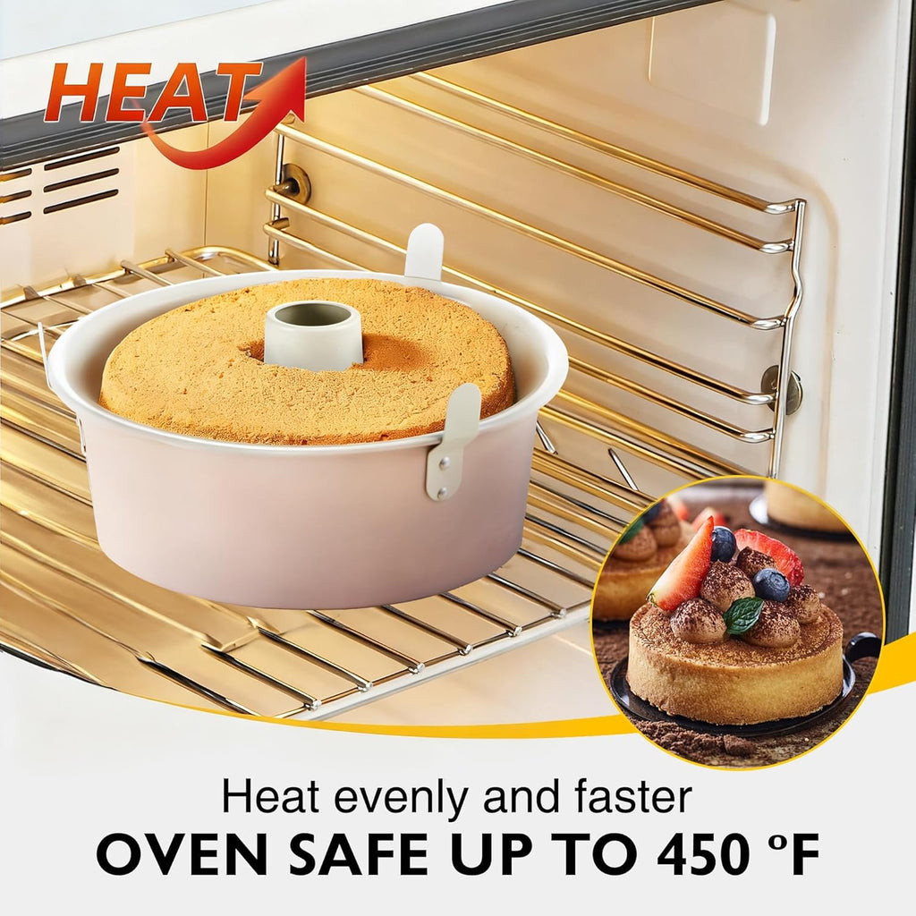 HONGBAKE Angel Food Cake Pan with Removable Bottom, 10 inch Carbon Steel Bundt Cake Pan for Baking, Non-stick Pound Tube Pans for Cakes, 16-Cup, Heavy Duty - Pink