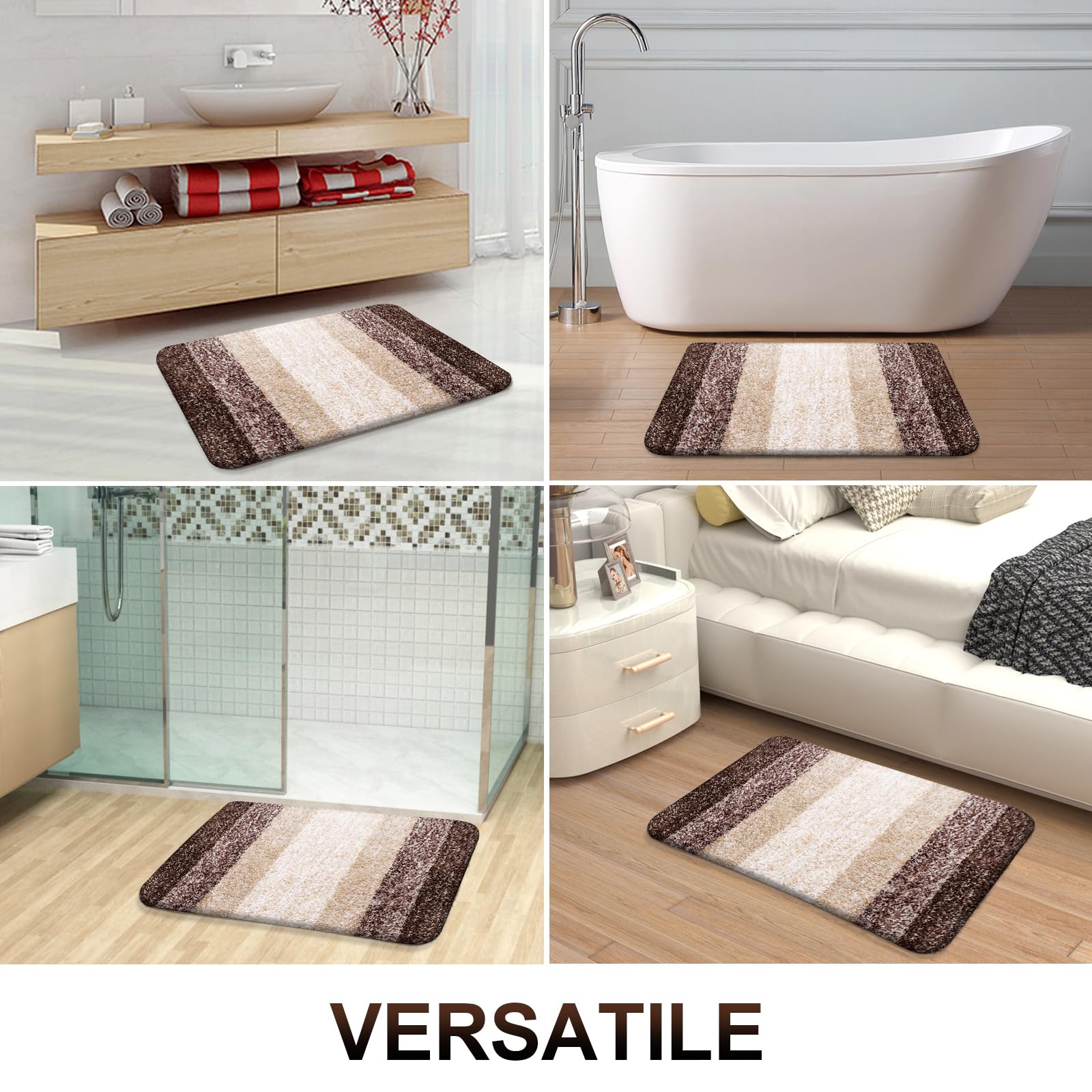 OLANLY Bathroom Rugs Sets 4 piece, Soft Microfiber Absorbent Bath Mat, U-Shaped Contour Toilet Mat and Toilet Lid Cover, Quick Dry, Machine Washable, Toilet Cover and Rug Set for Bathroom, Grey