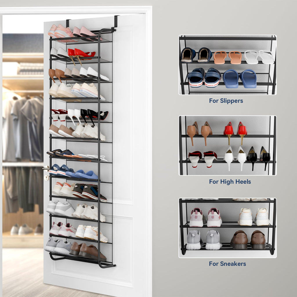 Whitmor 36 Pair Over the Door Shoe Organizer, 12 Tier Hanging Shoe Organizer, Heavy Duty Metal & Mesh Shoe Holder, Hanging Shoe Rack for Closet Organizer & Storage, 74"L x 21.7"W x 7.5"H, White