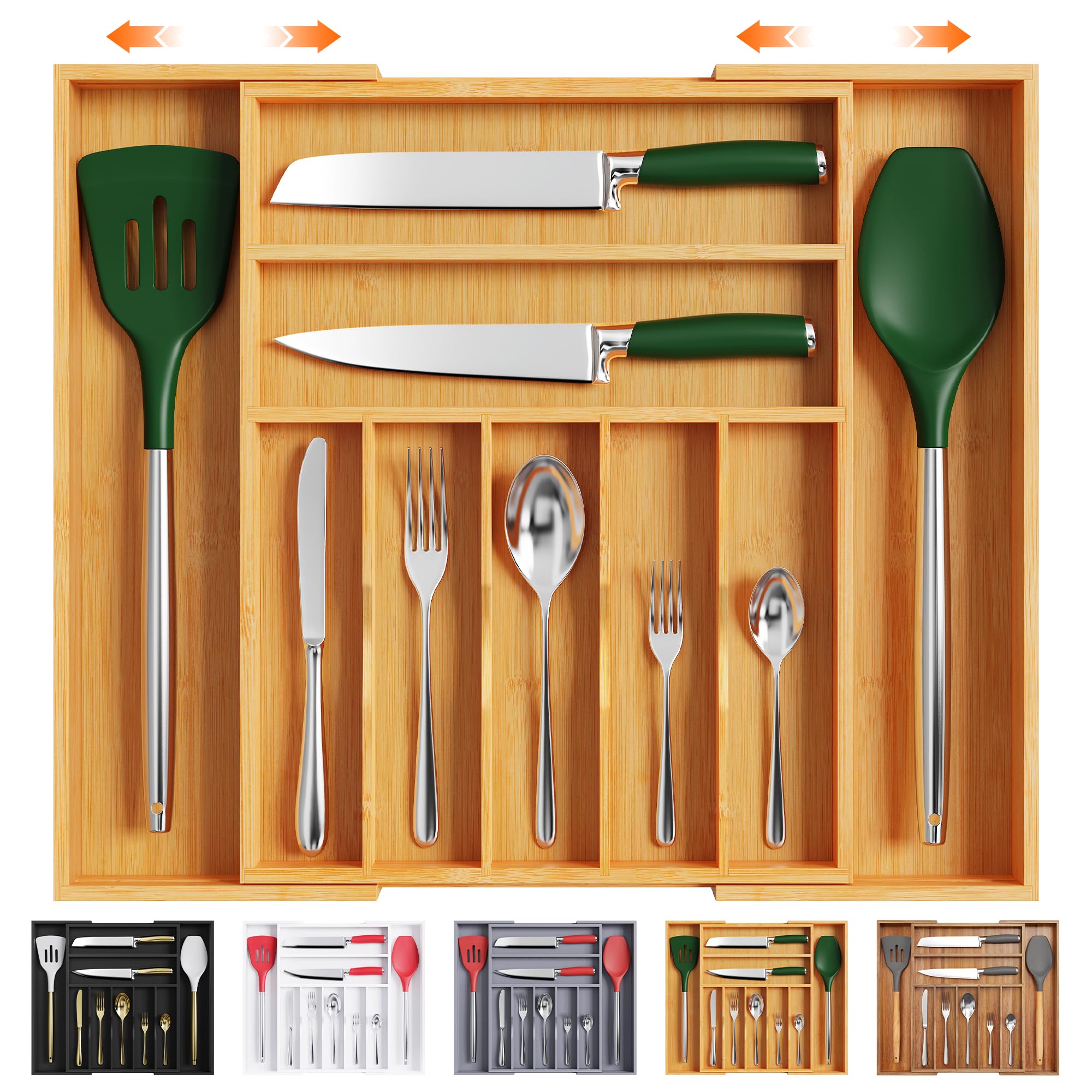 Bellsal Silverware Organizer Kitchen Drawer Organizer Expandable Bamboo Utensil Holder Cutlery Tray for Kitchen Utensil and Flatware Bedroom Office