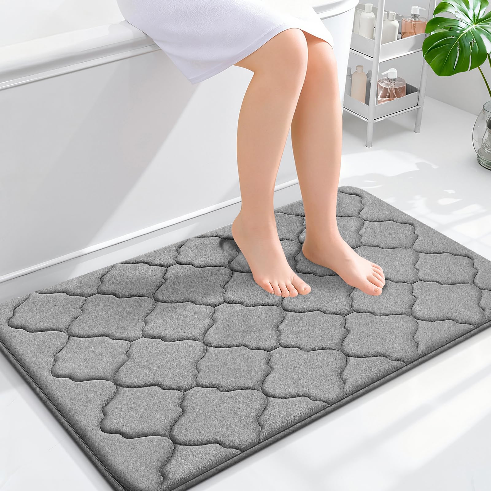 OLANLY Memory Foam Bath Mat Rug 24x16, Ultra Soft and Absorbent Bathroom Rugs, Non-Slip, Comfortable, Machine Washable Bath Carpet for Bathroom Floor, Tub, Shower and Home Decor Accessories, Black