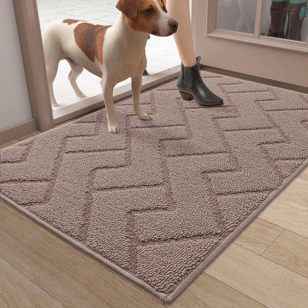 OLANLY Indoor Door Mat, 32x20, Dirt Resistant and Absorbent, Sturdy Non-Slip Rubber Backing, Easy to Clean, Washable Low-Profile Doormat for Entryway, Grey