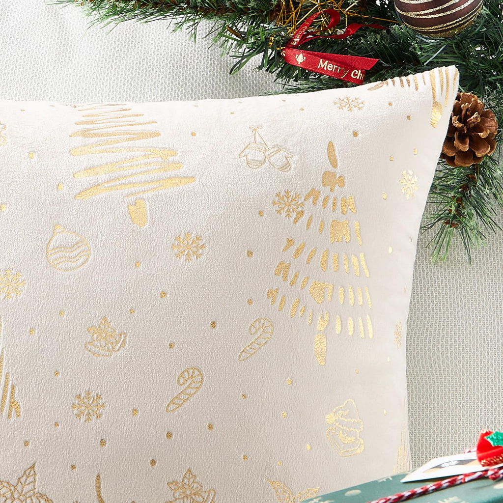 Topfinel Christmas Velvet Throw Pillow Covers Set of 2,Decorative Pillow Cover Red Xmas Gold Stamping Cushion Cases for Bedroom Livingroom Couch Christmas Indoor Home Decor 18x18 Inches