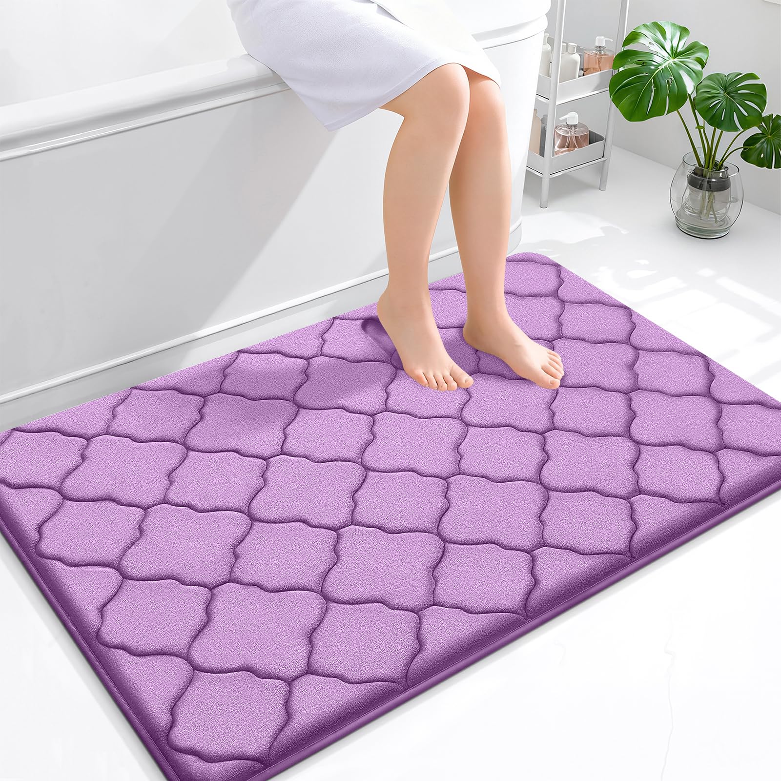 OLANLY Memory Foam Bath Mat Rug 24x16, Ultra Soft and Absorbent Bathroom Rugs, Non-Slip, Comfortable, Machine Washable Bath Carpet for Bathroom Floor, Tub, Shower and Home Decor Accessories, Black