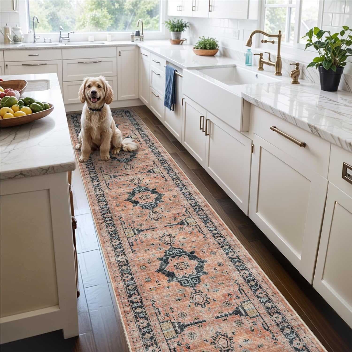 Washable 2x3 Entryway Area Rug - Neutral Kitchen Rug Runner Vintage Soft Floor Mat Non Slip Indoor Farmhouse Carpet for Bathroom Living Room Bedroom (2 X 3, Beige)