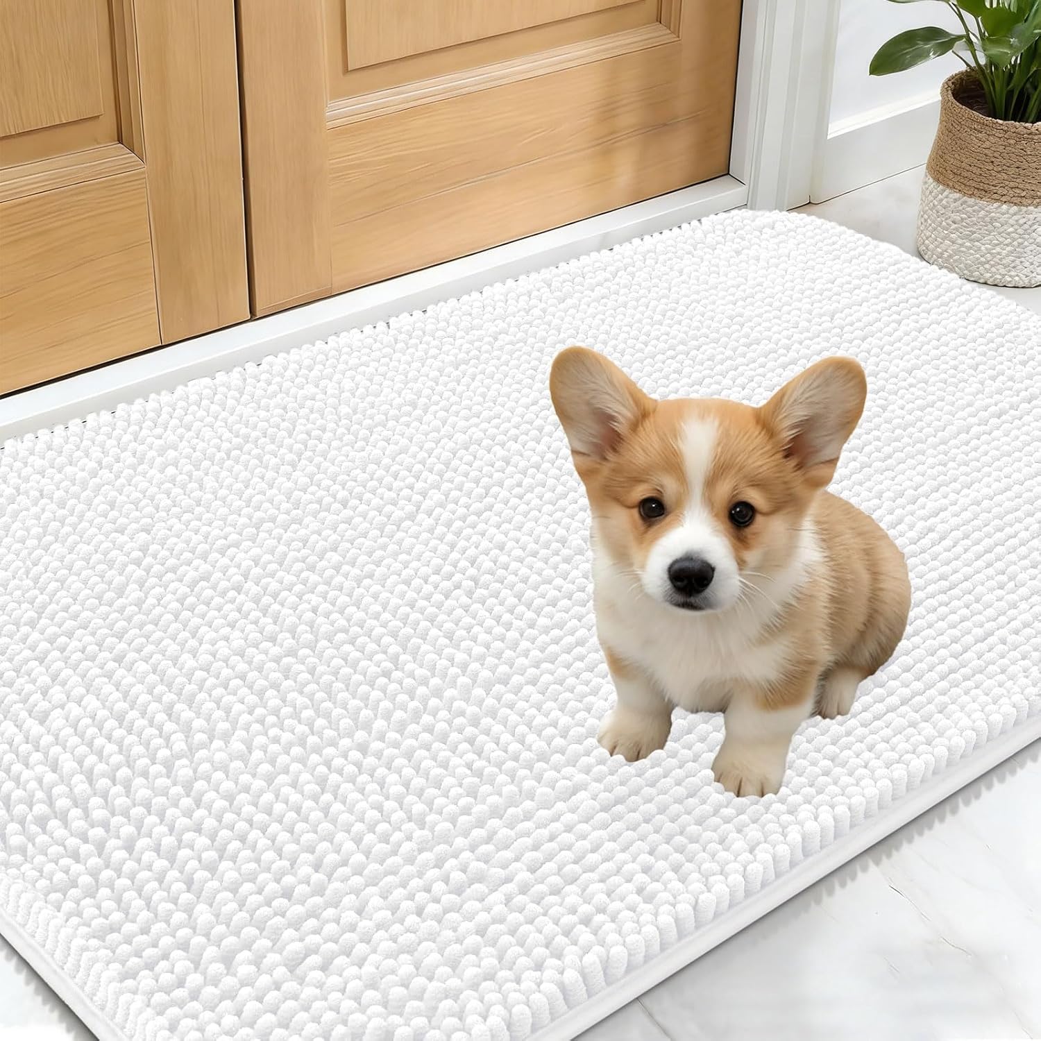 OLANLY Dog Door Mat for Muddy Paws 70x24, Absorbs Moisture and Dirt, Absorbent Non-Slip Washable Doormat, Quick Dry Chenille Mud Mat for Dogs, Entry Indoor Entryway Carpet for Inside Floor, Beige