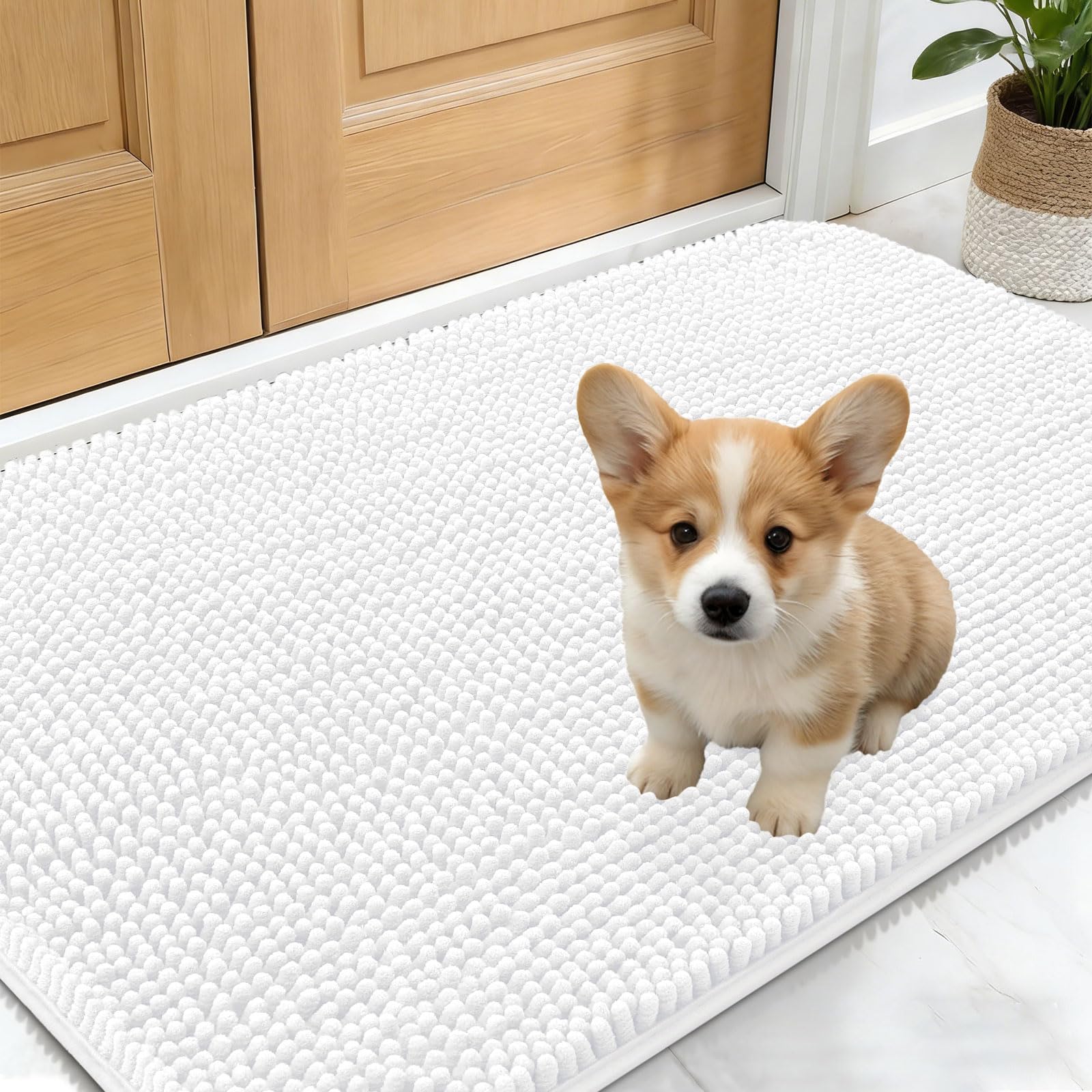OLANLY Dog Door Mat for Muddy Paws 30x20, Absorbs Moisture and Dirt, Absorbent Non-Slip Washable Doormat, Quick Dry Chenille Mud Mat for Dogs, Entry Indoor Entryway Carpet for Inside Floor, Grey