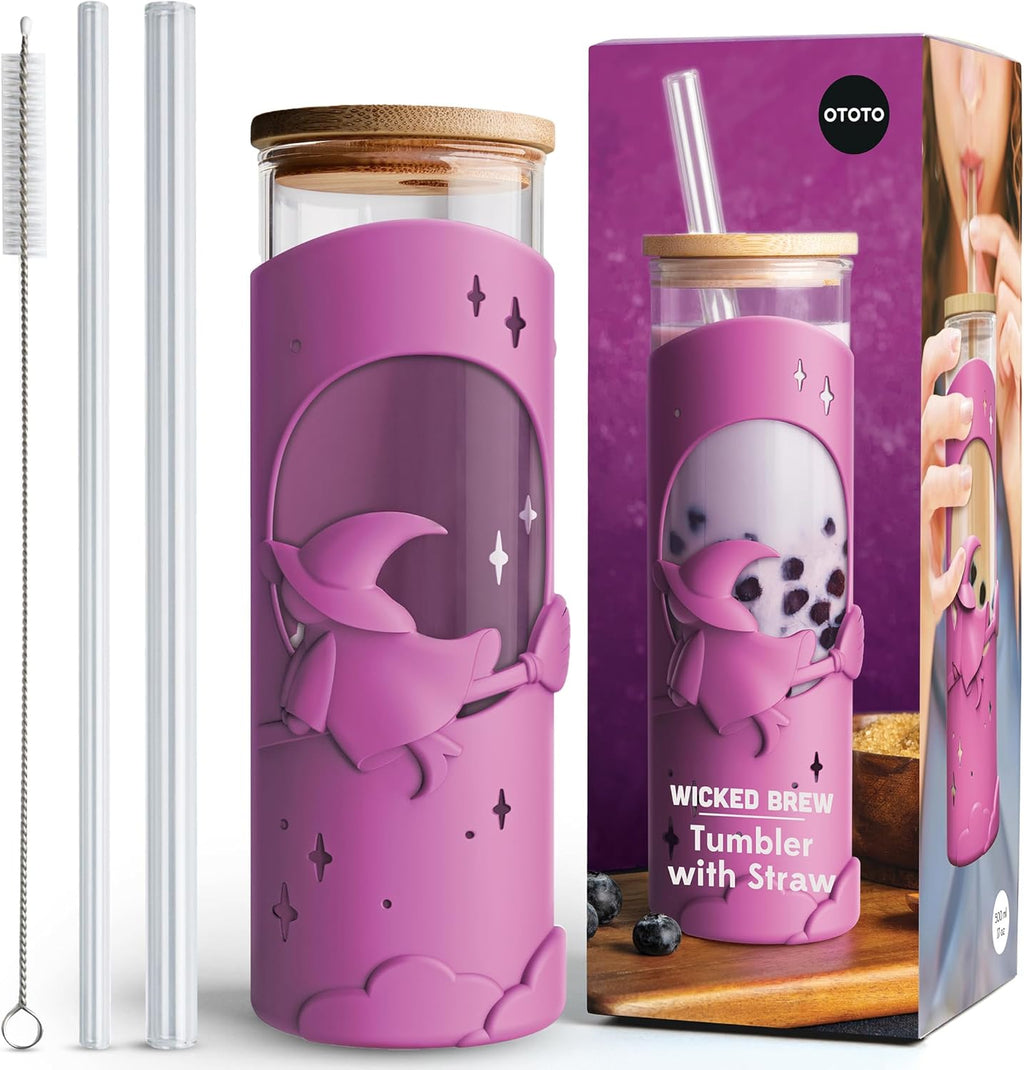 OTOTO NEW! Spookula Vampire Folding, Collapsible, Umbrella, Unique, Goth Accessories, Wicked Brew Glass Cups with Lids and Straws - Halloween