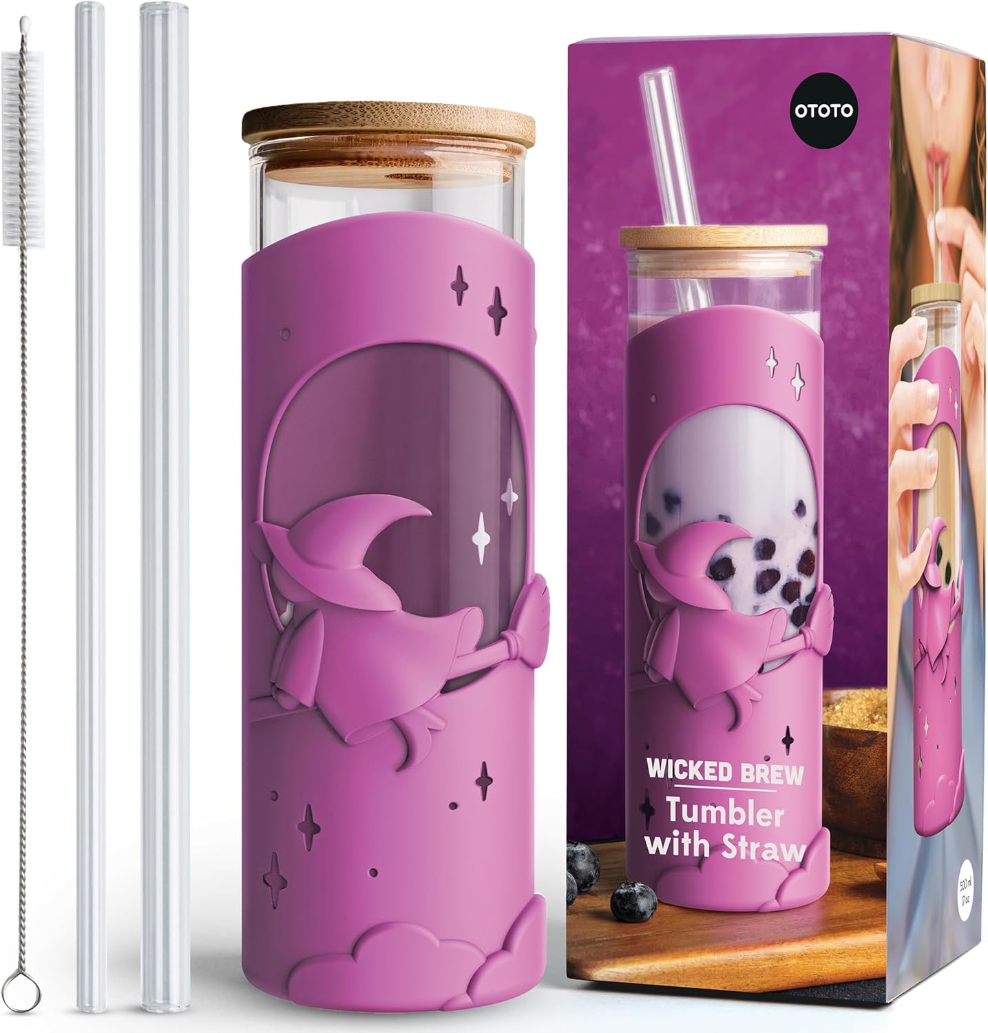 OTOTO NEW! Spookula Vampire Folding, Collapsible, Umbrella, Unique, Goth Accessories, Wicked Brew Glass Cups with Lids and Straws - Halloween