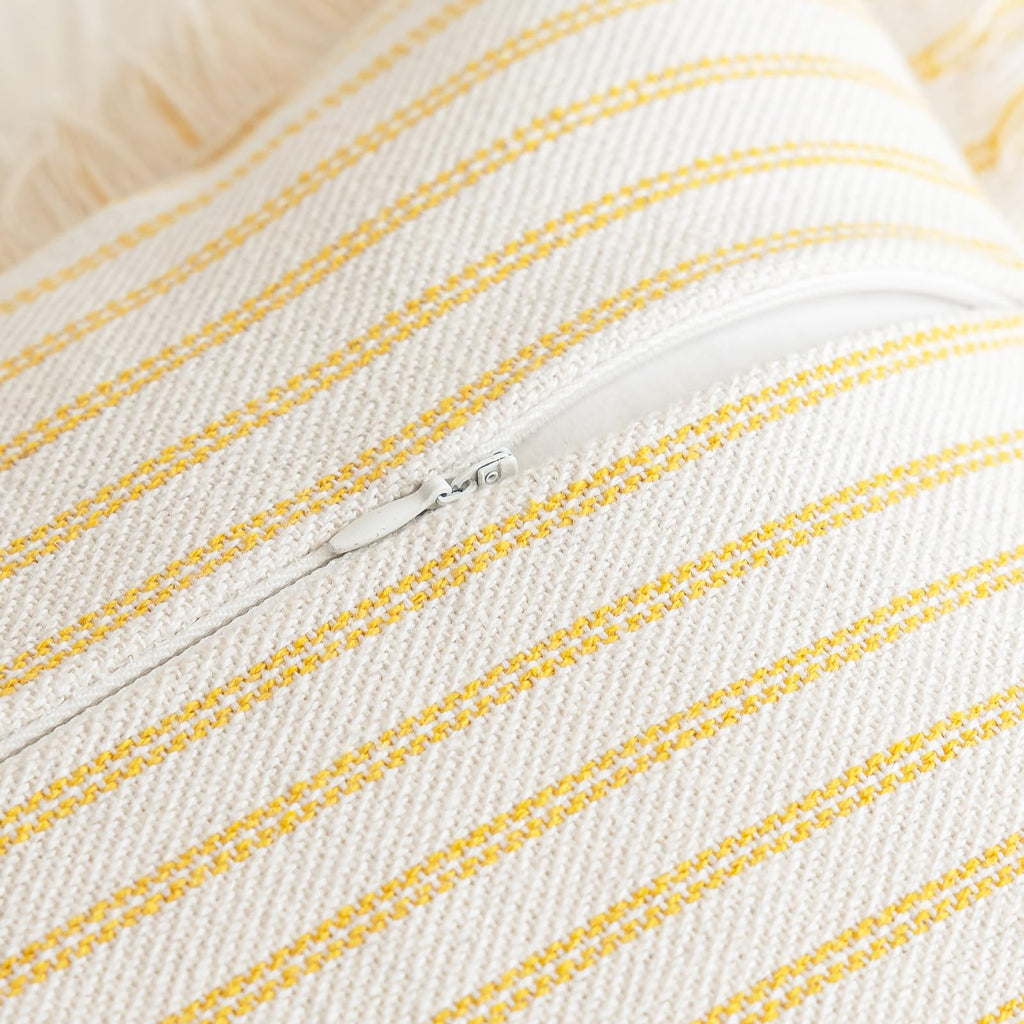 YEENAASY Throw Pillow Covers 20x20 Set of 2 Striped Fringe Pillow Cover Farmhouse Cushion Covers with Tassel Neutral Boho Pillows Decorative Square Pillowcase for Couch Sofa Bed, Black