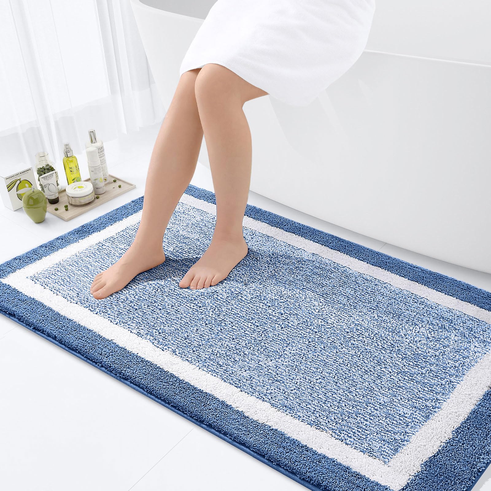 OLANLY Small Bathroom Rugs 24x16, Extra Soft and Absorbent Microfiber Bath Rugs, Non-Slip, Machine Washable, Quick Dry Shaggy Bath Carpet, Bath Mats for Bathroom Floor, Tub, Shower, Grey
