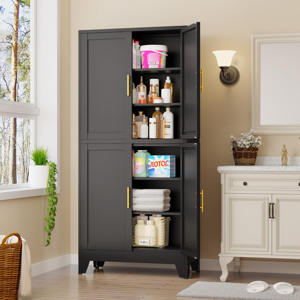 GAIOUS Metal Pantry Cabinet, Kitchen Pantry Storage Cabinets with 2 Door and 3 Adjustable Shelves, White Kitchen Pantry Cabinet, Freestanding Cupboard for Dining Room Living Room Bathroom