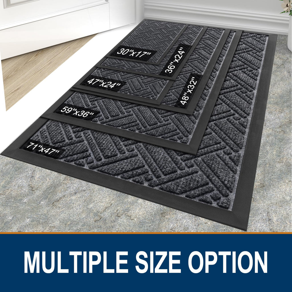 OLANLY Indoor Outdoor Mat, Sturdy Natural Rubber Floor Mat, Non Slip Low Profile Waterproof Doormat, and Stain Front Door Mats, Easy Clean Patio Entrance Mat, 30''x17'', Black