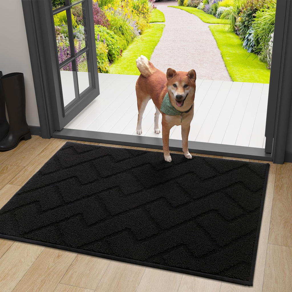 OLANLY Indoor Door Mat, 32x20, Dirt Resistant and Absorbent, Sturdy Non-Slip Rubber Backing, Easy to Clean, Washable Low-Profile Doormat for Entryway, Grey