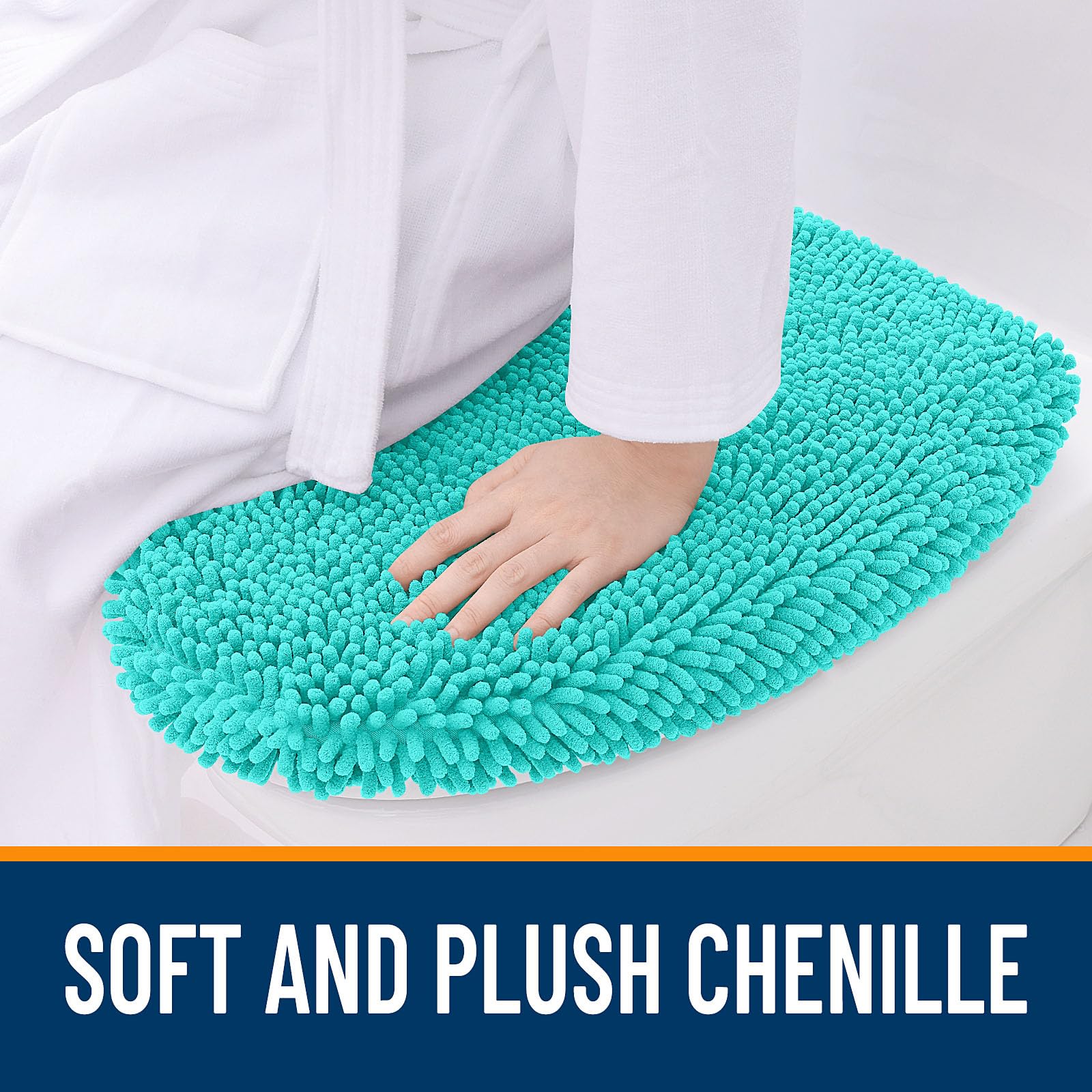 OLANLY Soft Chenille Bathroom Toilet Lid Cover, Machine Washable Seat Covers, 17.5x15, Stays in Place Rubber Backing, Fits Most Round, Elongated and Oblong Lids, Accessories Decor, Gray