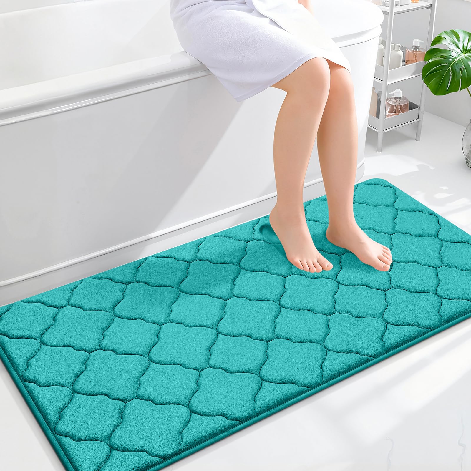 OLANLY Memory Foam Bath Mat Rug 24x16, Ultra Soft and Absorbent Bathroom Rugs, Non-Slip, Comfortable, Machine Washable Bath Carpet for Bathroom Floor, Tub, Shower and Home Decor Accessories, Black