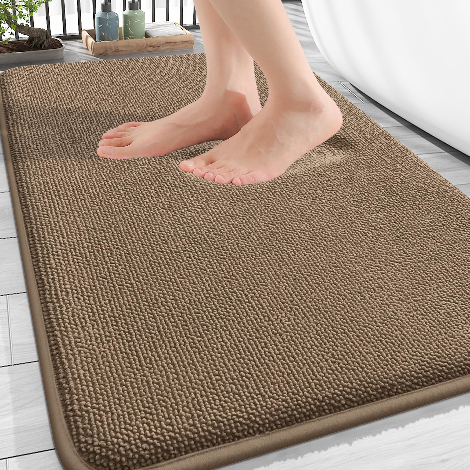 OLANLY Thick Memory Foam Bath Mat Rug 30x20, Extra Soft Absorbent Bathroom Rugs, Quick Dry Bath Mats, Non-Slip, Machine Washable Carpet for Bathroom, Tub and Shower, Home Decor Accessories, Grey