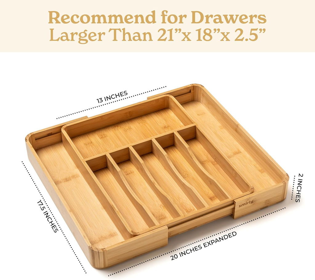 SMIRLY Premium Kitchen Bundle: Silverware Drawer Organizer & Durable Bamboo Cutting Board - Home Organization and Food Preparation