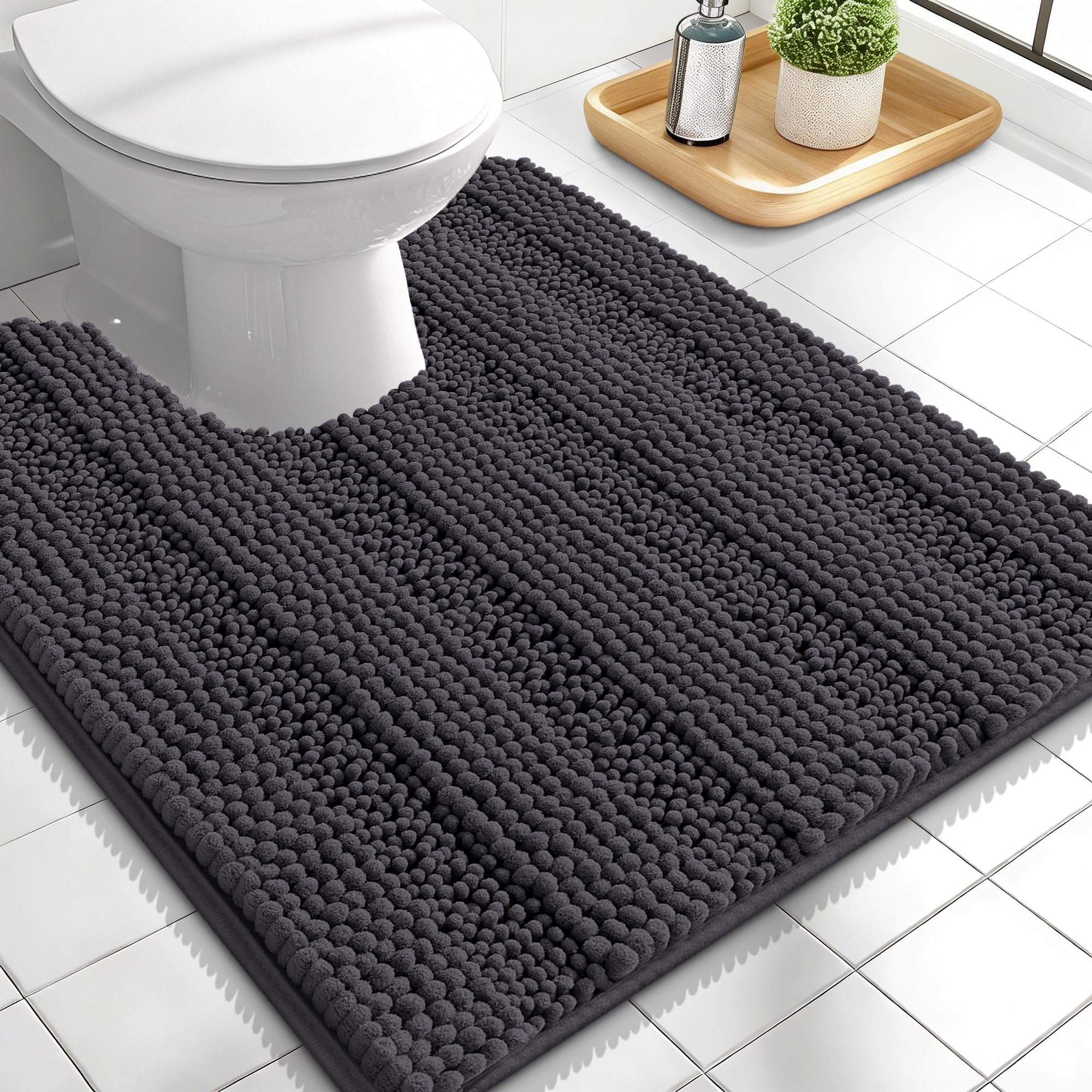 OLANLY Thick Bathroom Rugs 30x20, Extra Soft Absorbent Chenille Striped Bath Rugs, Rubber Backing, Machine Wash Dry, Bath Mats for Bathroom Floor, Tub and Shower, Home Decor Accessories, Grey