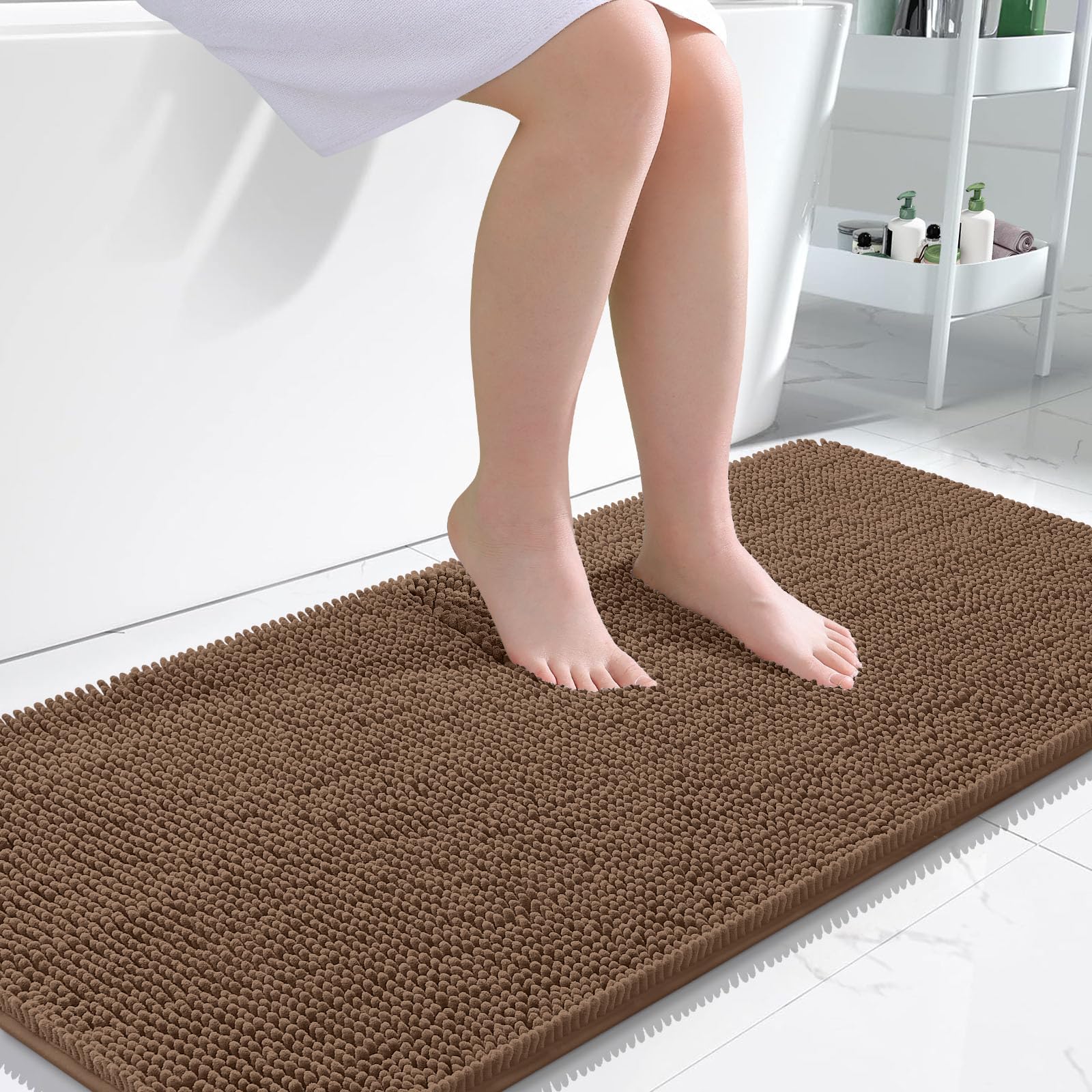OLANLY Bathroom Rugs 30x20, Extra Soft Absorbent Chenille Bath Rugs, Rubber Backing Quick Dry, Machine Washable Bath Mats for Bathroom Floor, Tub and Shower, Home Decor Accessories, Grey
