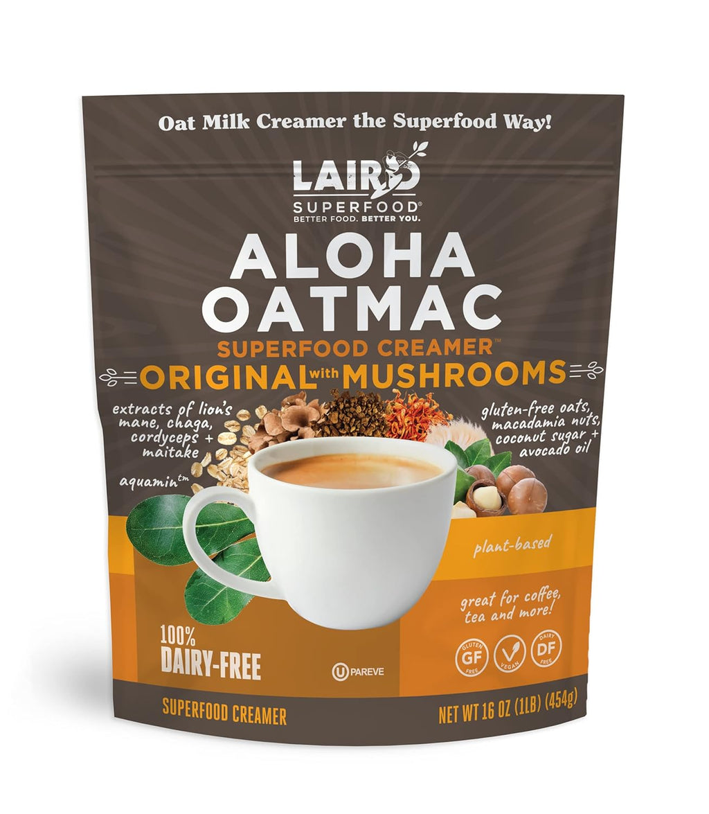 Laird Superfood Non-Dairy Coconut Powder Creamer - Sweet & Creamy + Adaptogens - Superfood Creamer with Functional Mushrooms - Non-GMO, Vegan, 8 oz. Bag, Pack of 1