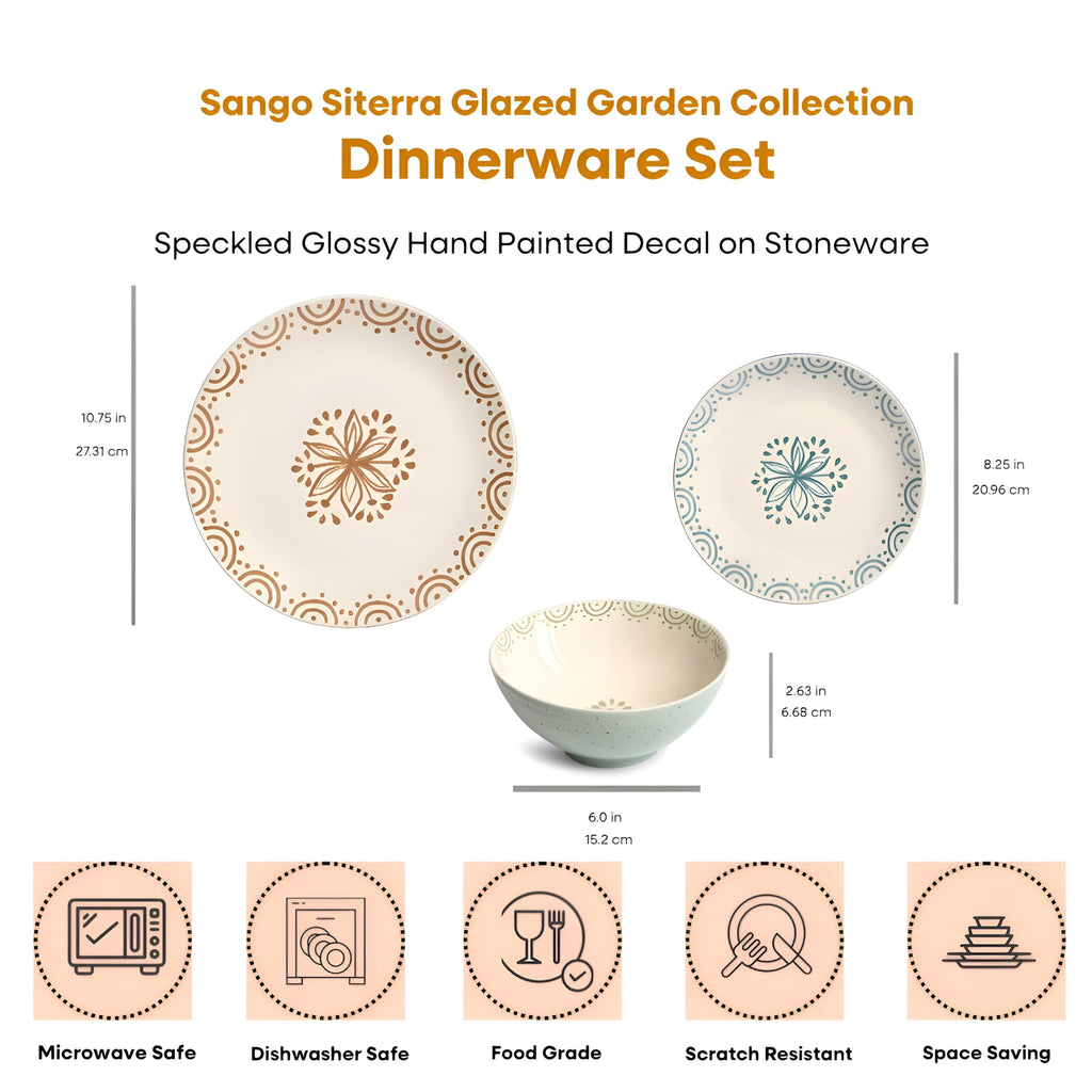 Sango Siterra Painter's Palette 16-Piece Stoneware Dinnerware Set - Service for 4, Ceramic Plates and Bowls Sets, Chip Resistant, Rustic Dishware, Microwave & Dishwasher Safe Kitchen Dishes